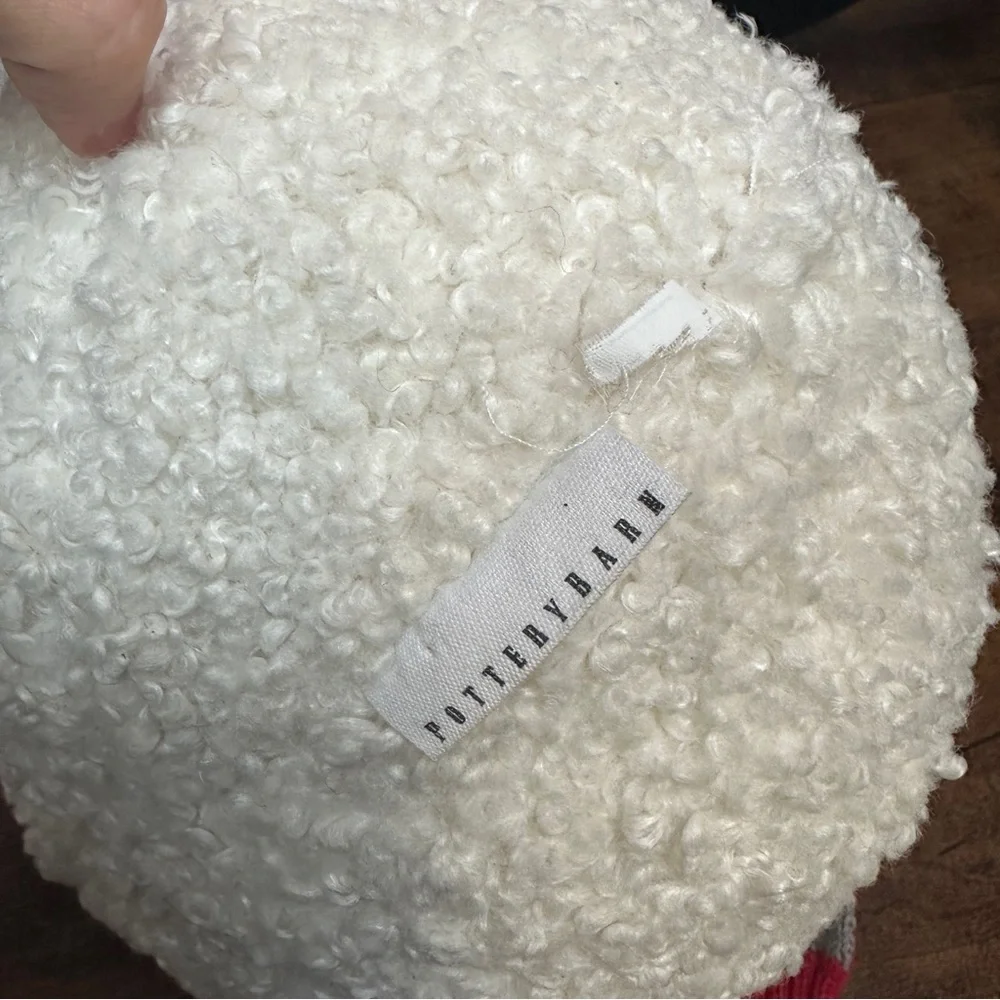 Pottery Barn ARCHIE SNOWMAN SHAPED PILLOW Christmas Winter Holiday Faux Fur